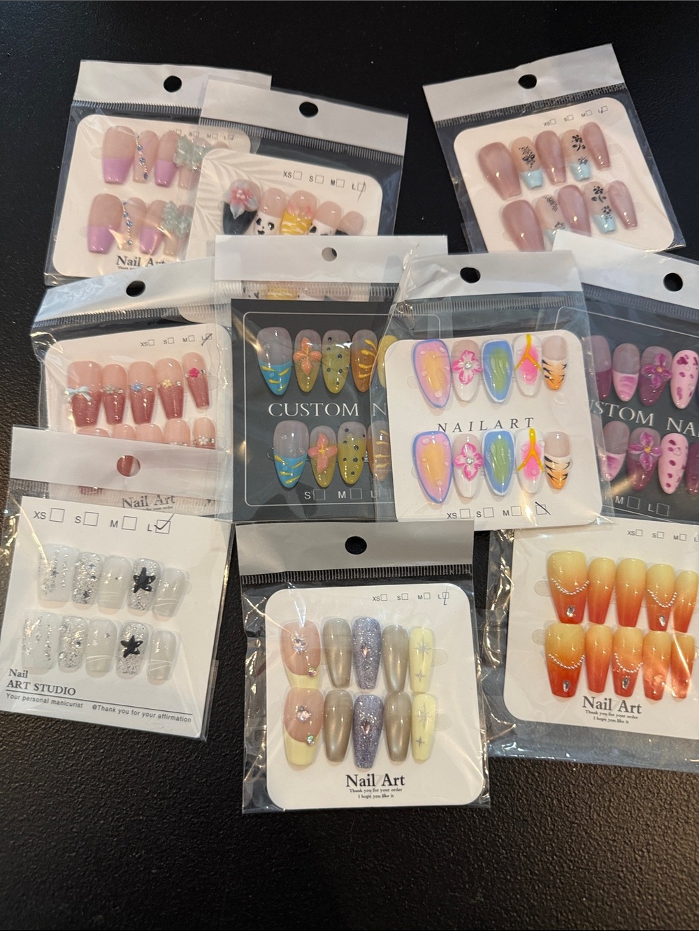 Assorted False Nail Sets - Pink, Purple, Yellow, Orange, Silver, White